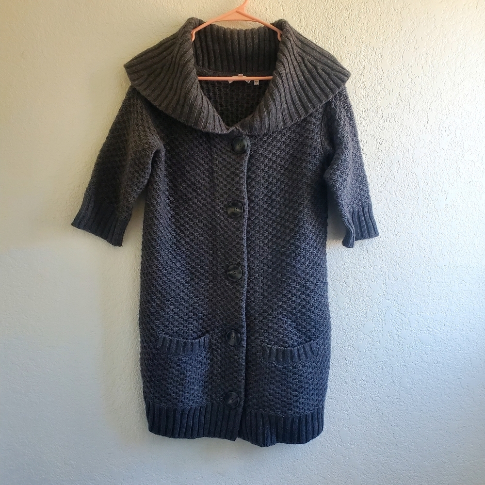 Vince Wool Cashmere Blend Long Button Cardigan Sweater‎ 3/4 Sleeves Gray Cozy